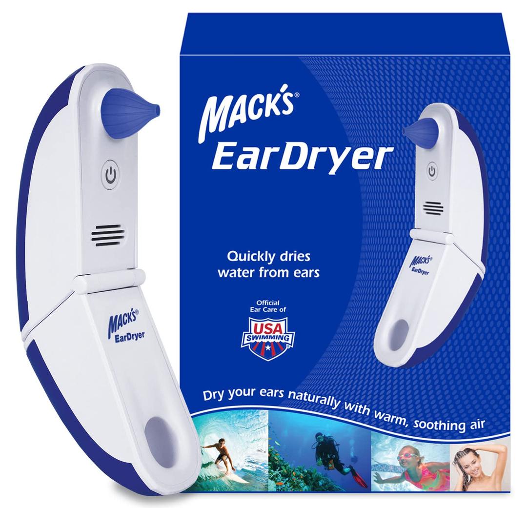 Mack'sEar Dryer - Soothing Electronic Warm Air Ear Dryer for Swimming, Showering, Water Sports, Surfing, Scuba and Hearing Aid Use