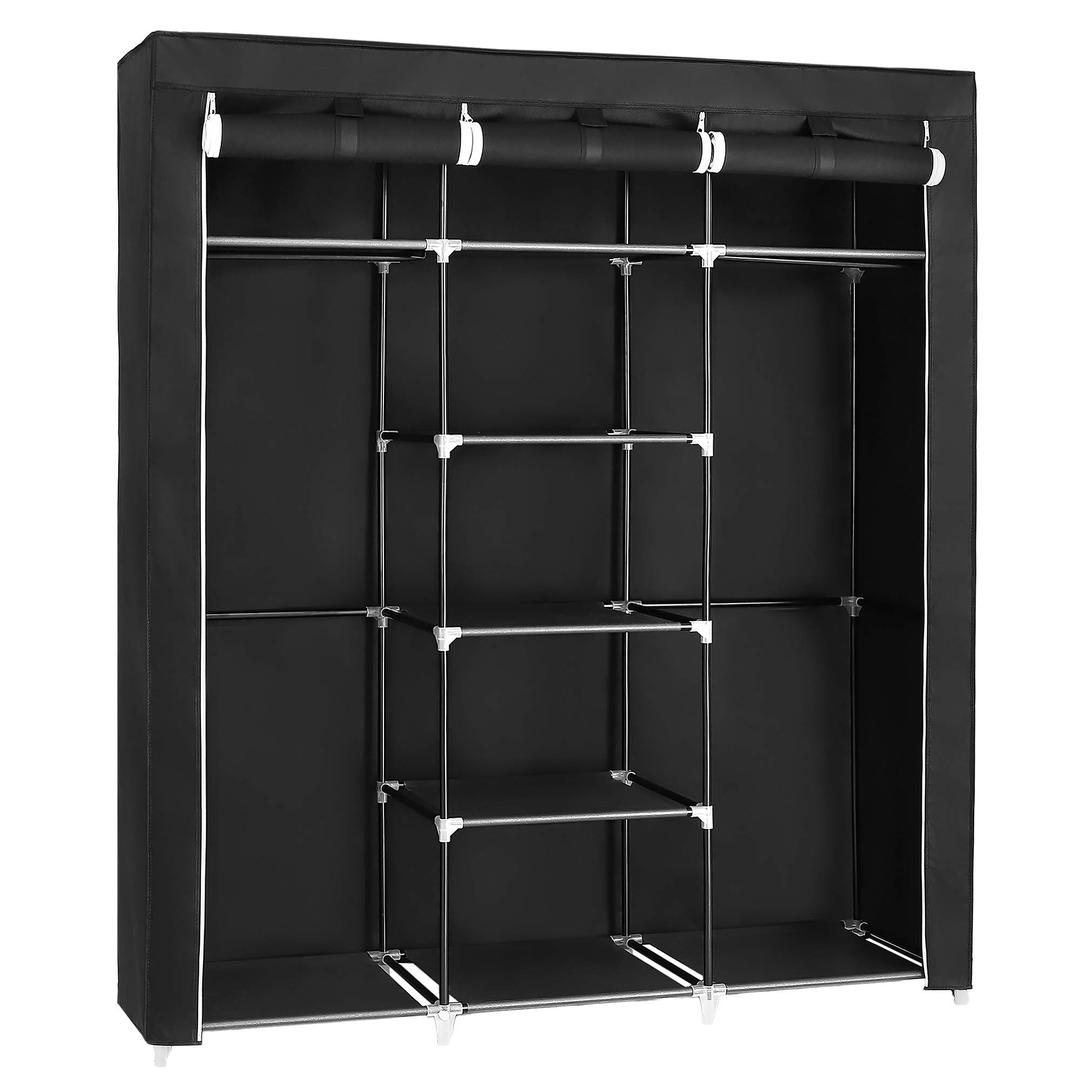 Songmics Fabric Wardrobe, Foldable Closet With Hanging Rail, Clothes Rack, Storage Organiser For Bags, Toys, Shoes, Living Room, Bedroom, Cloakroom, 150 X 45 X 175 Cm, Black Ryg12B