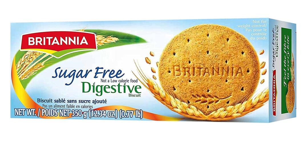 BRITANNIADigestive Sugar Free Biscuits 12.34oz (350g) - Whole Wheat Flavor Cookies - Breakfast & Tea Time Healthy Snacks (Pack of 1)