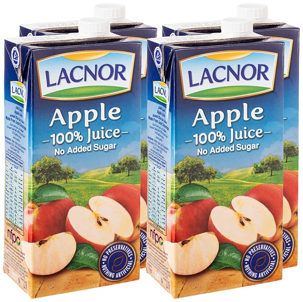 Lacnor Essentials Apple Juice NO ADDED SUGAR - 1 Litre (Pack of 4)