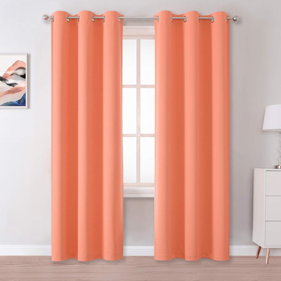 DUALIFE Burnt Coral Curtains 84 Inch Room Darkening Drapes for Living Room Nursery Grommet Curtains Thermal Insulated Blackout Window Curtain Panels for Bedroom (Peach Coral, 42W x 84L,2 Panels)