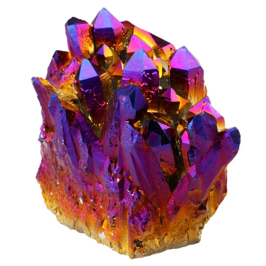 Shanxing 2-3” Violet/Purple Titanium Coated Quartz Crystal Cluster Specimen, Natural Clear Quartz Geode Crystals Titanium Gemstone Figurine Healing Stone Reiki Energy Home Desk Decor