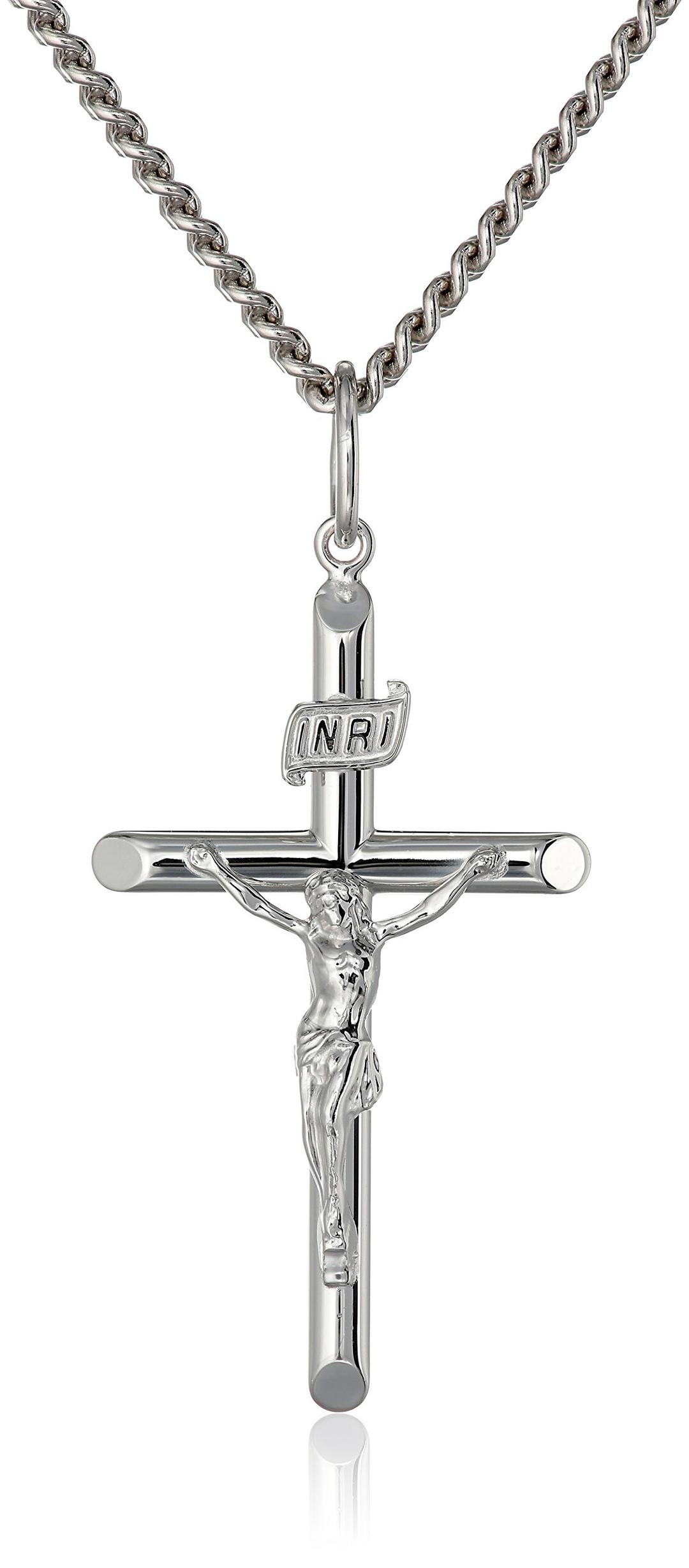 Amazon Essentials Men's Sterling Silver Crucifix Pendant Necklace with Stainless Steel Chain, 24" (previously Amazon Collection)