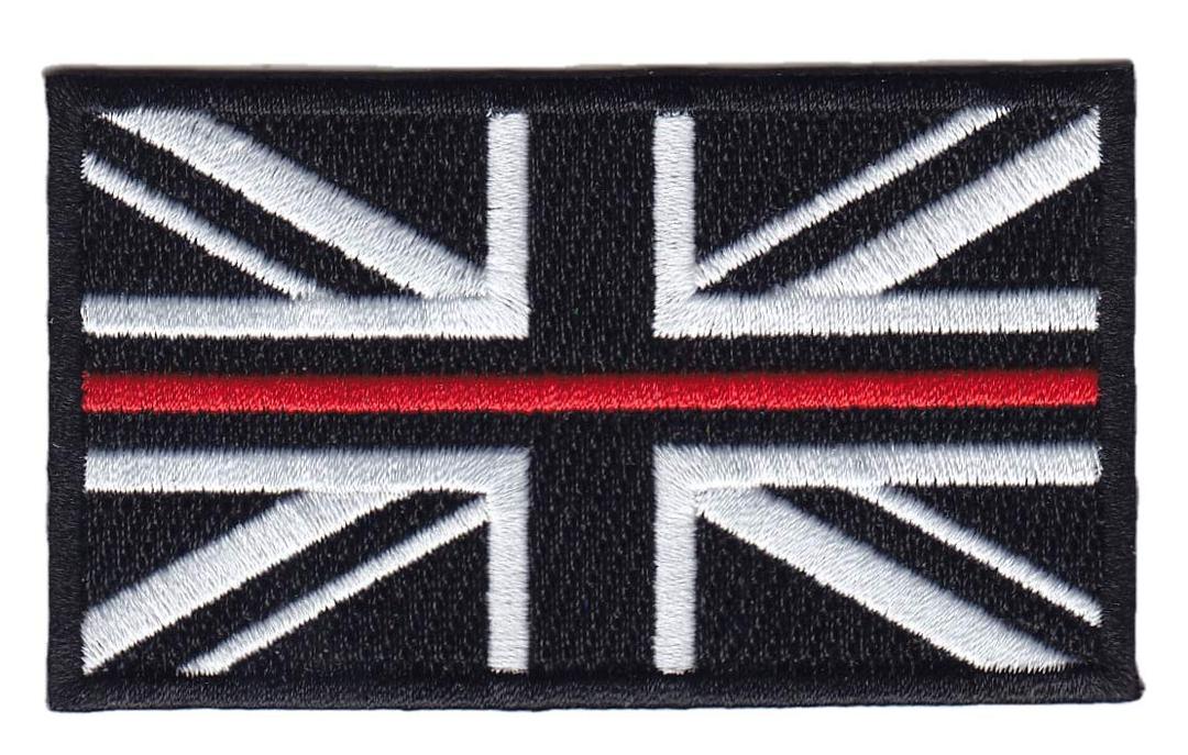 Fire Service Thin Red Line Union Jack Embroidered Patch-Hook & Loop Backing