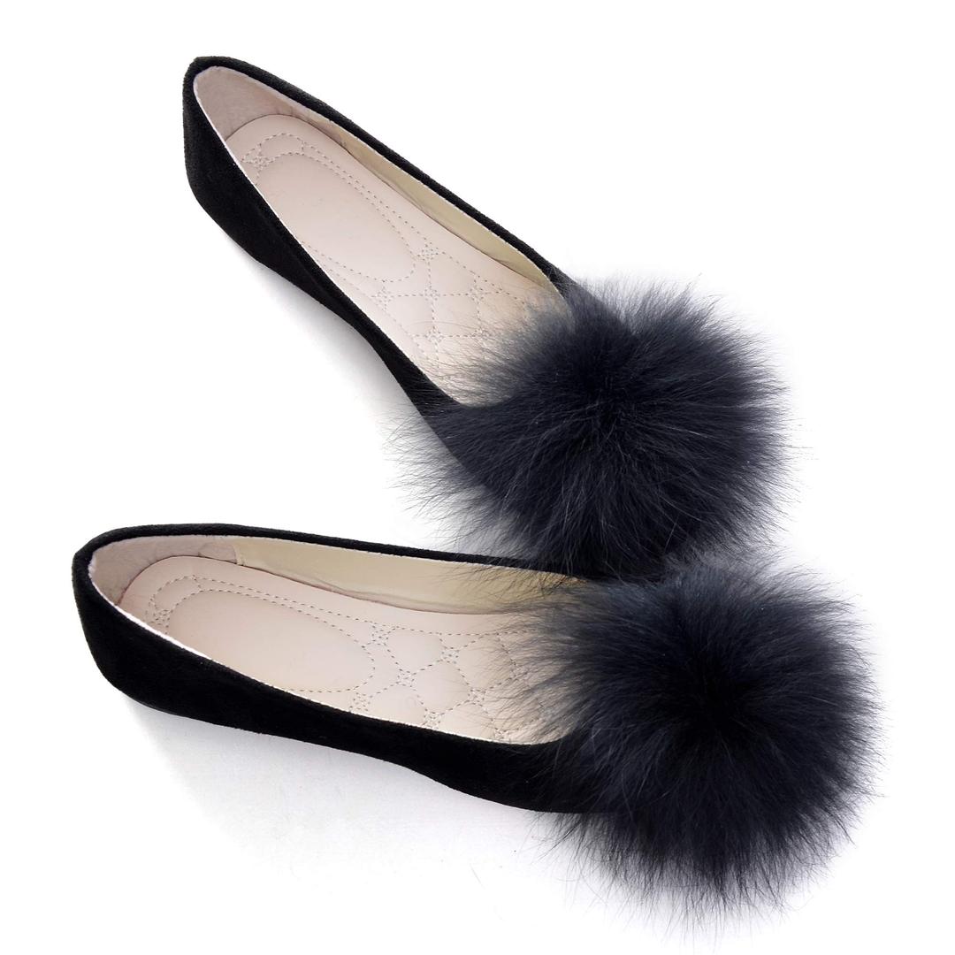 Women Pom Pom Causal Flats -Solid Slip on Shallow Comfortable Ballet Shoes