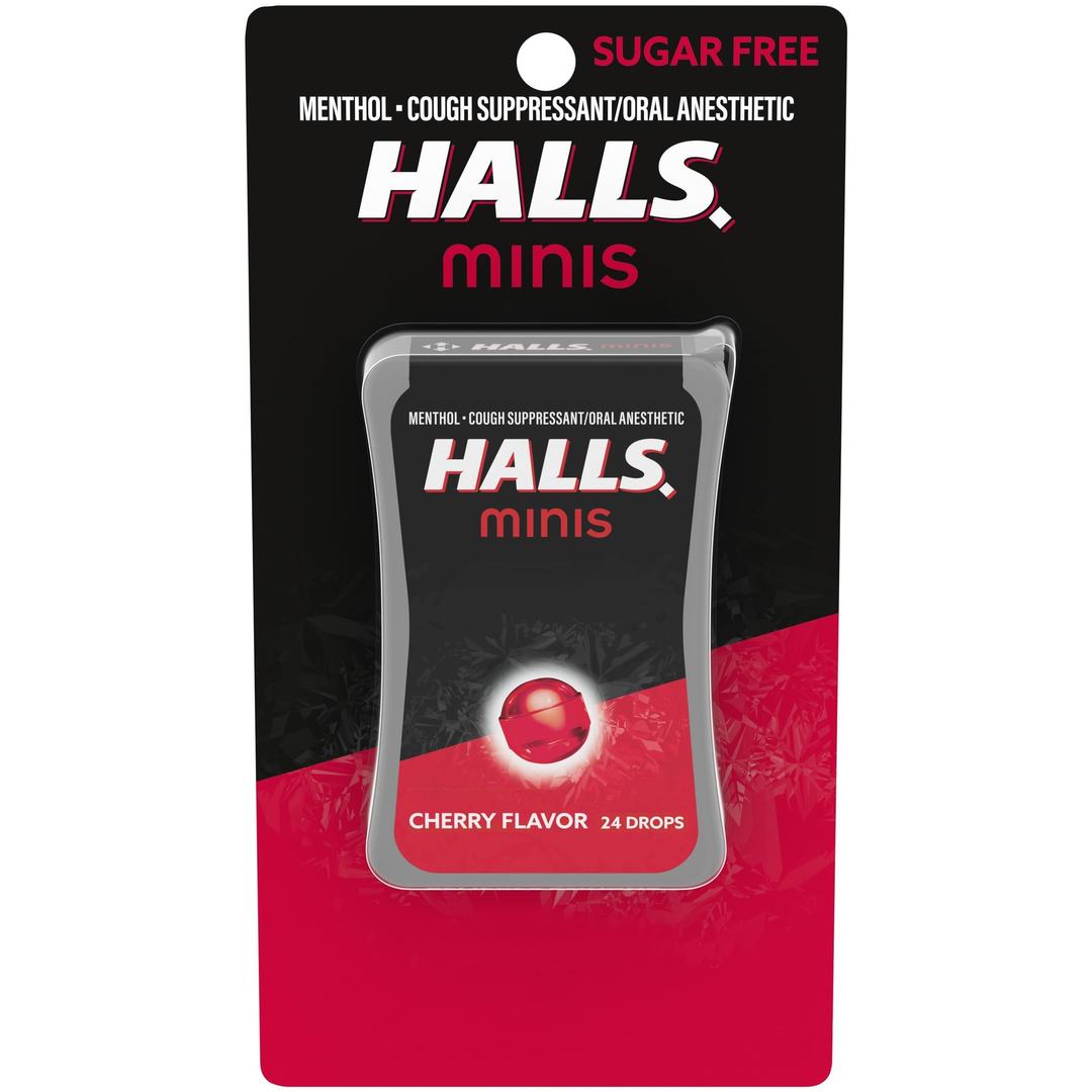 Halls Minis Cherry Flavor Sugar Free Cough Drops, 24 Drops