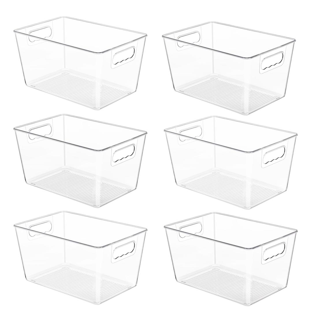 YIHONG 6 Pack Clear Pantry Organizer Bins, Plastic Containers with Handle for Kitchen,Freezer,Cabinet,Closet,Bathroom Under Sink Storage