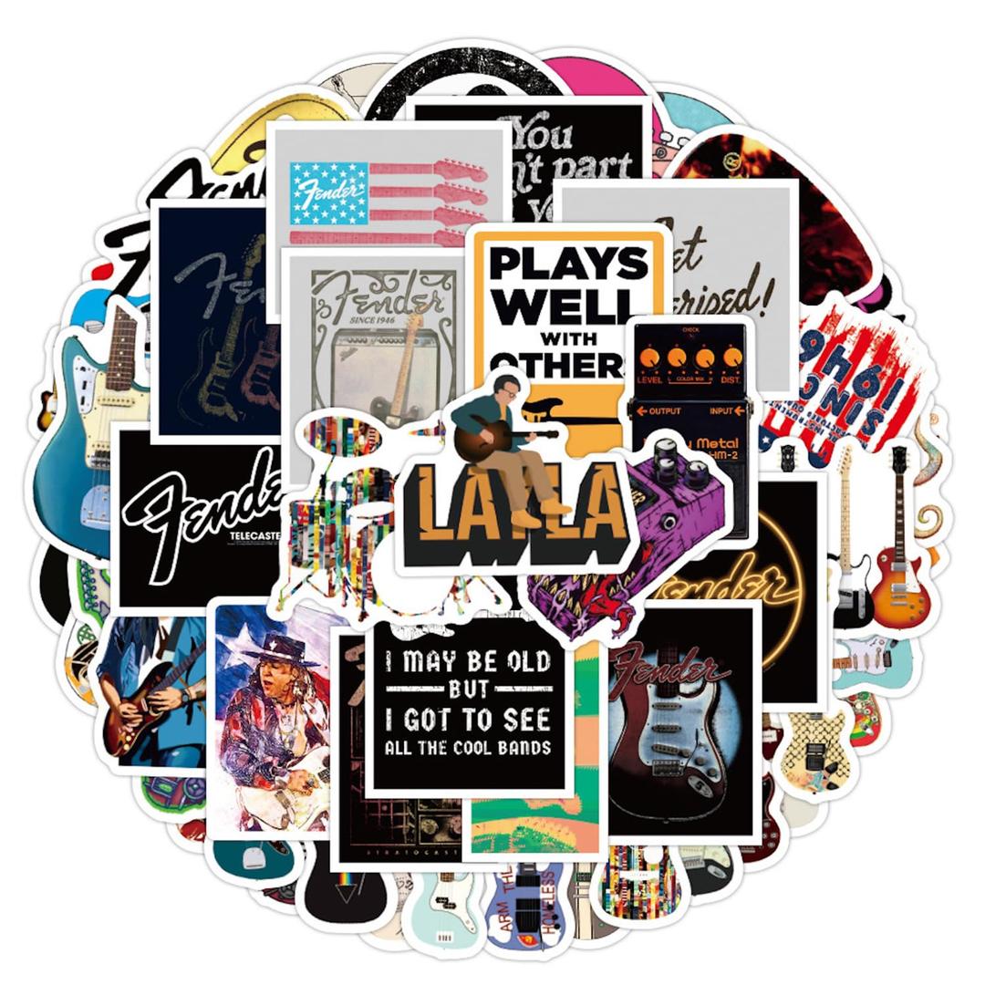 Love Guitar Stickers Electric Guitar Stickers 50 Pcs Water Bottle Waterproof Cool Aesthetic Vinyl Laptop Luggage Skateboard Computer Stickers for Teens Boys Adult