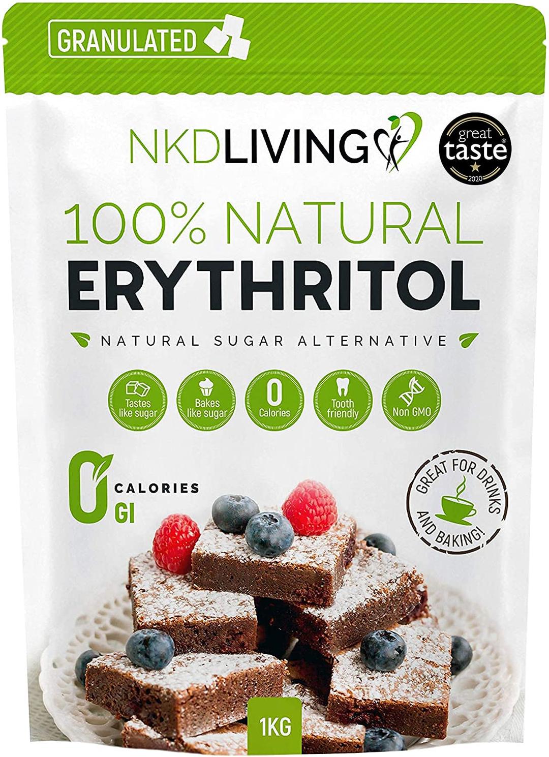 NKD Living 100% Natural Erythritol 1 Kg (2.2 lb) Granulated Zero Calorie Sugar Replacement