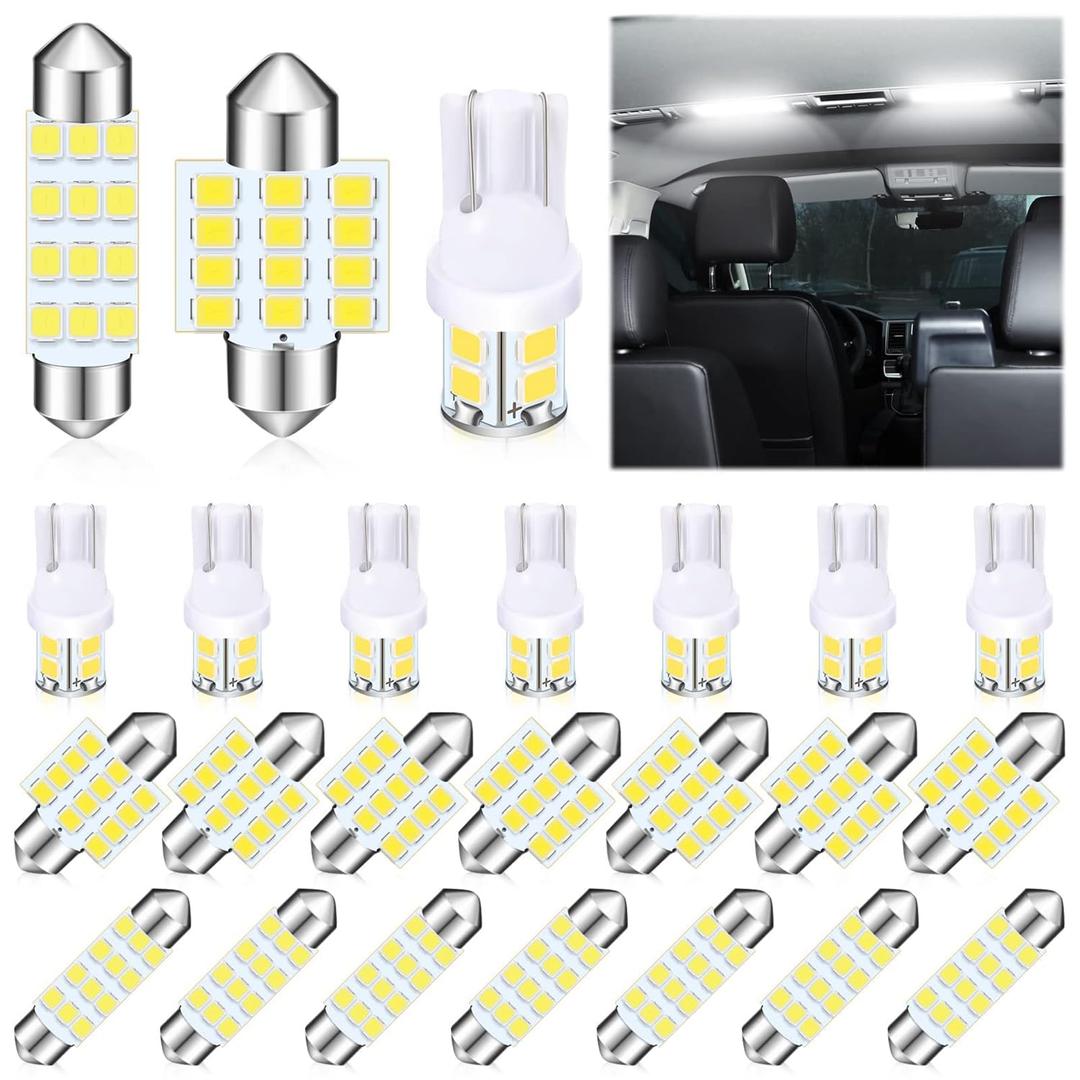 X spring LED Car Bulbs, 24 Pieces LED Interior Replacement Bulbs, Super Bright Dome Light Bulbs, LED Bulbs for Cars Kit, Car Interiors Dome Map Door Courtesy License Plate Lights (T10, 31MM, 42MM)