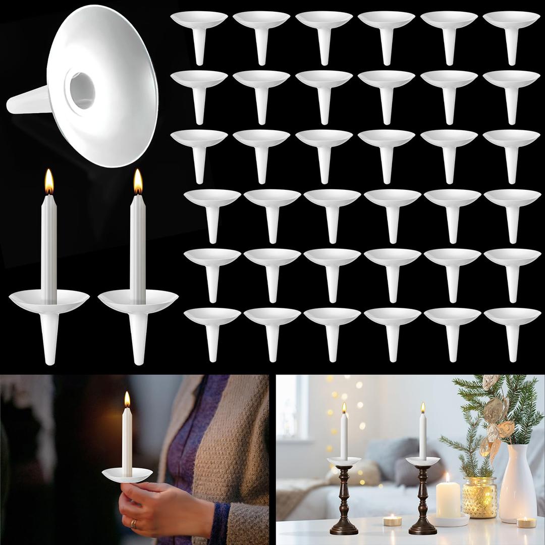 50 Pcs Candle Drip Protectors, Reusable Plastic Candle Holders Bobeches for Candlesticks, Candle Drip Wax Catcher Convenient Candlelight Service for Church Vigil Christmas Eve Wedding Party Candles