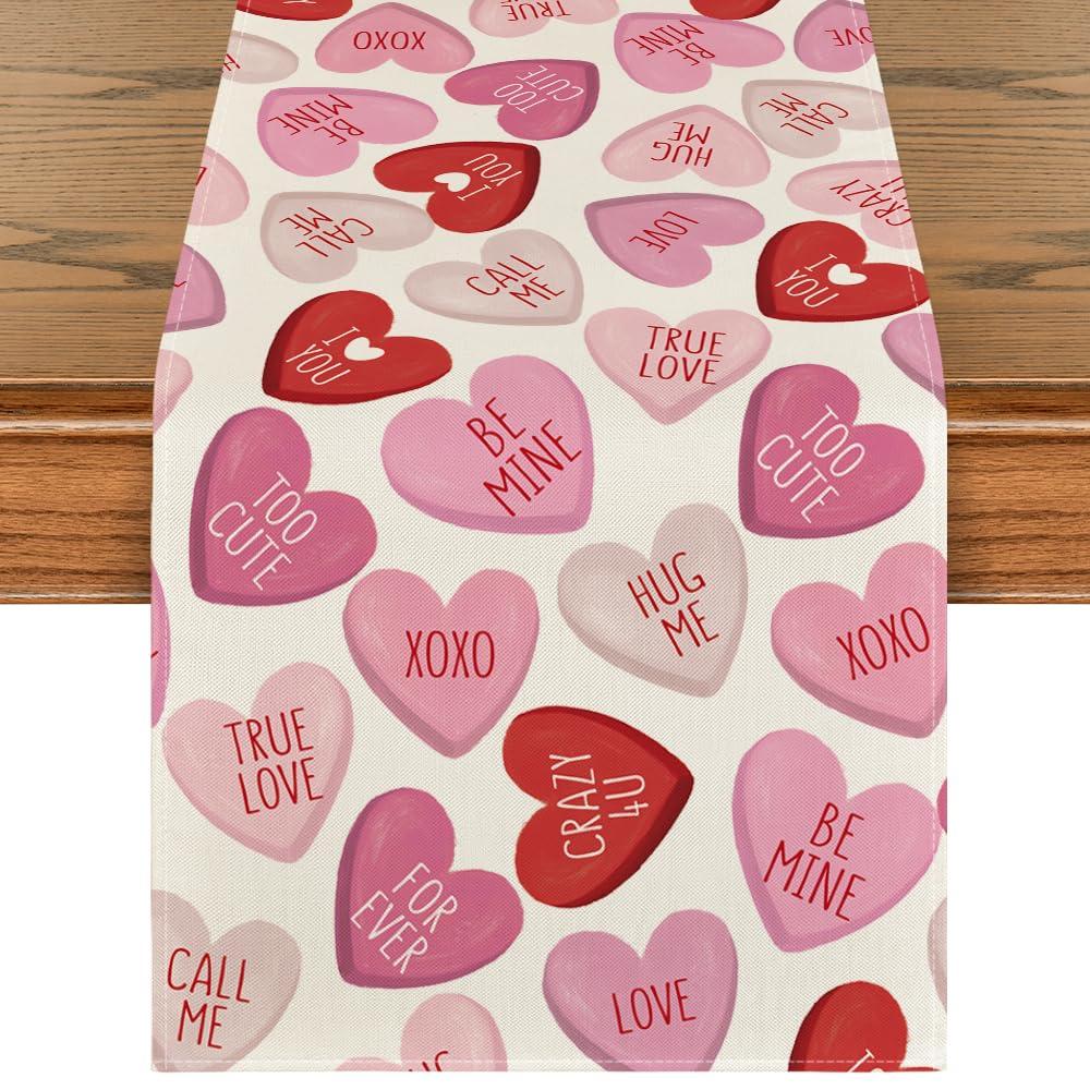 Artoid ModePink Ture Love Heart Valentine's Day Table Runner, Festival Anniversary Kitchen Dining Table Decoration for Home Party Decor 13x120 Inch