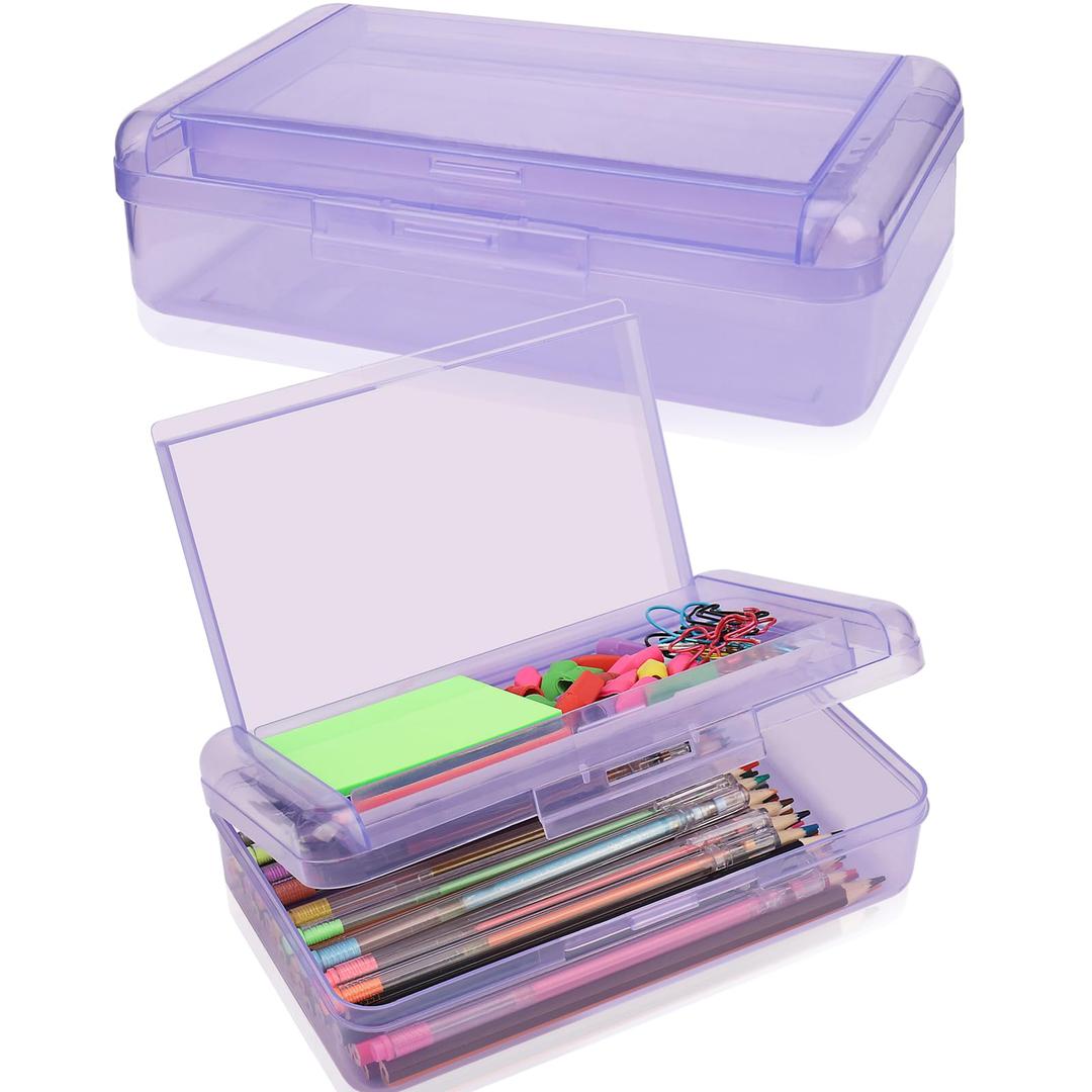 1 PCS Pencil Box,Double Layer Large Capacity Pencil Box,Hard Pencil Case with Snap-tight Lid, Plastic Pencil Box for Office School Supplies Pen Boxes,Storage Organizer for Gel Pens Erasers Pens-Purple