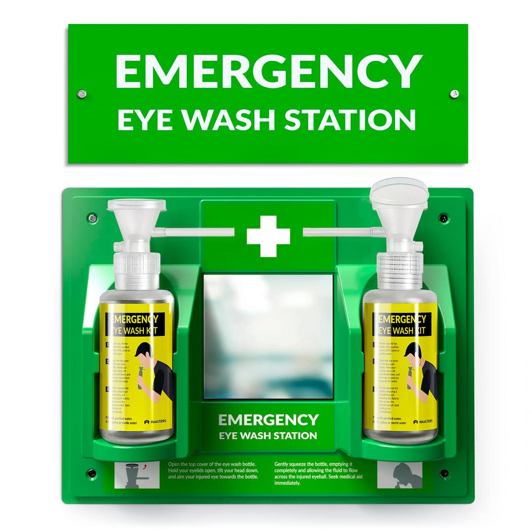 BPA Free Portable Eye Wash Station OSHA Approved - Wall-Mounted First Aid Eye Wash Kit w/Mirror & 2X 16oz Empty Bottles - No Eye Wash Solution Included - Emergency Eyewash - Set of 1