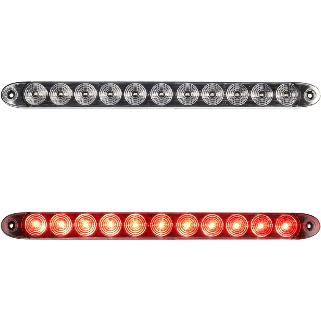 Partsam 2pcs 15" inch Clear Lens Red 11 LED Flange Mount Trailer Truck RV Stop Turn Signal Tail Lamps 3rd Third Brake Light Bar Warning Light ID Bar