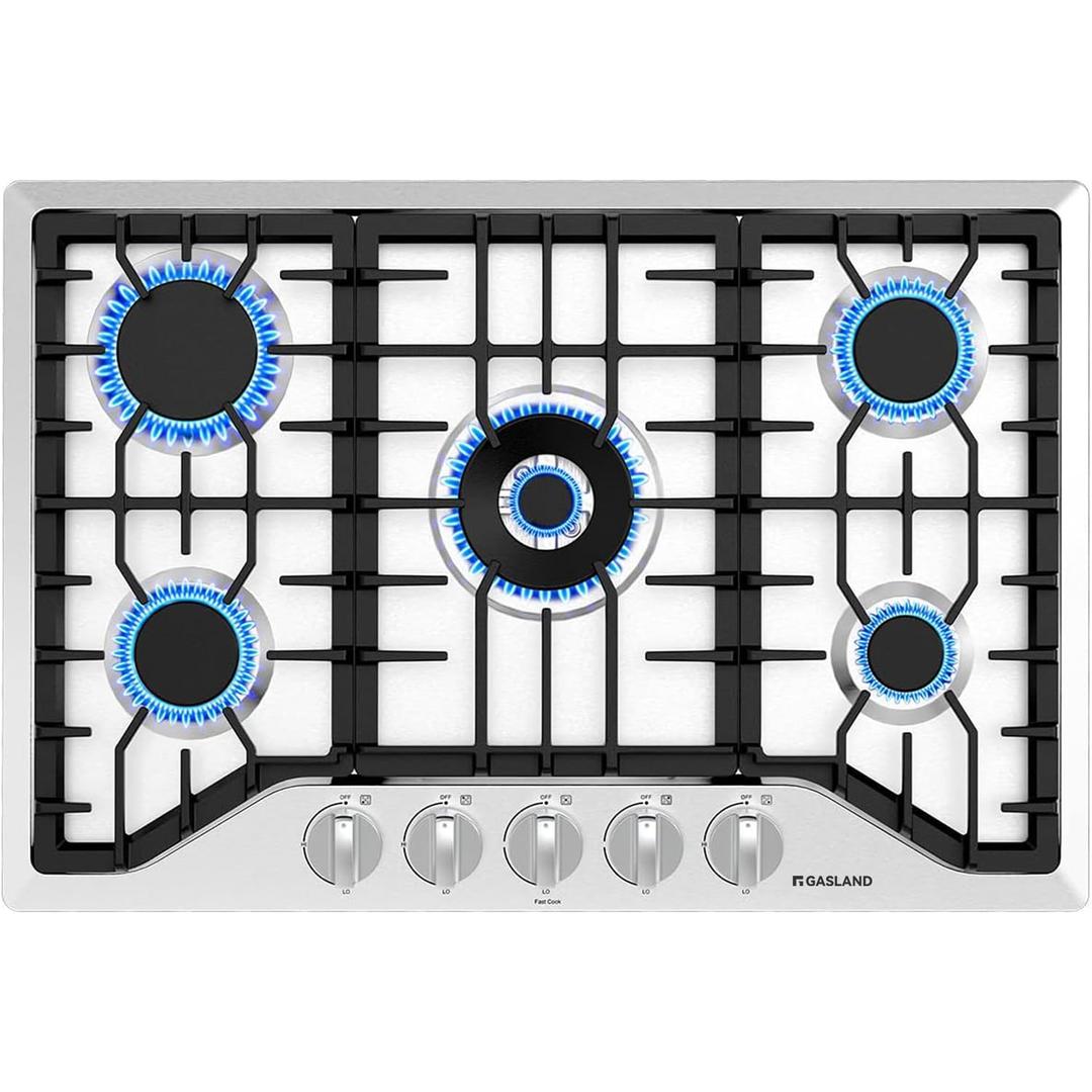 GASLAND 30 Inch Gas Cooktop, PRO GH2305SF 5 Burner Gas Stove, Built-in NG/LPG Convertible Gas Cooktops, Gas Countertop Plug-in with Thermocouple Protection, Stainless Steel