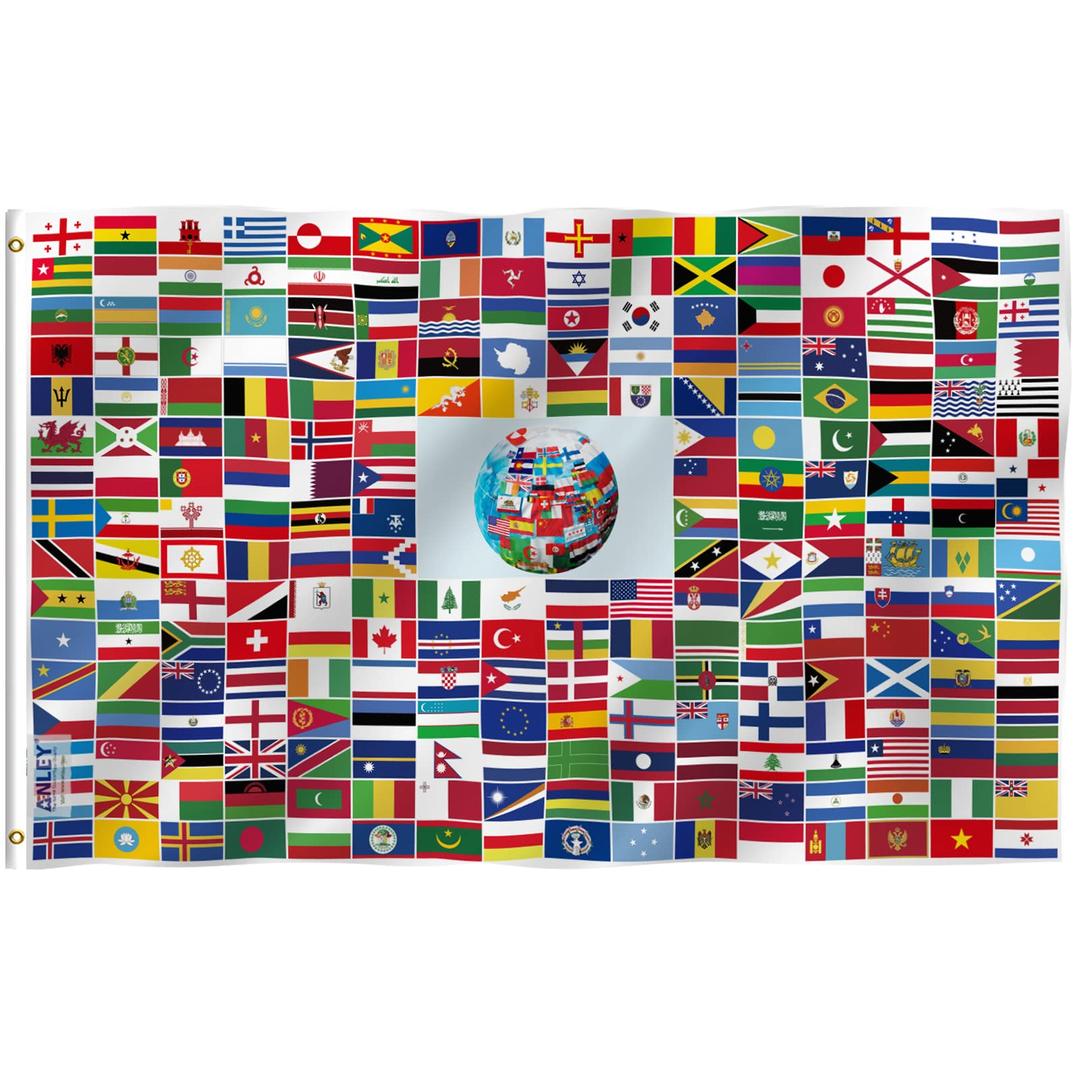 Anley Fly Breeze 3x5 Feet Global World Flag - Vivid Color and Fade Proof - Canvas Header and Double Stitched - 216 International Country Flags Polyester with Brass Grommets 3 X 5 FT