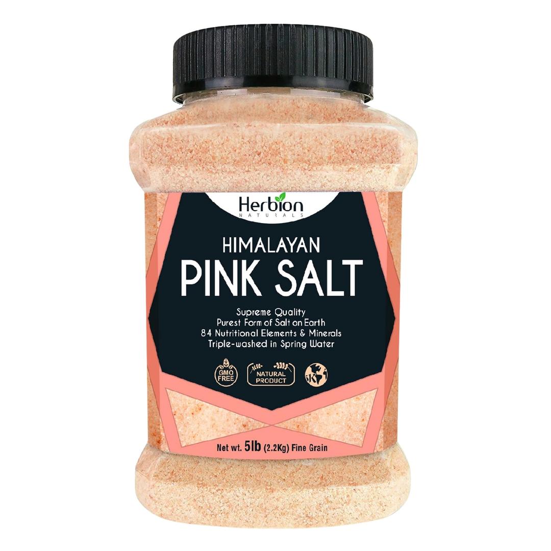 Herbion NaturalsHimalayan Pink Salt Jar Fine Grain, GMO Free, Supreme Quality Chemical Free, Vegan, Kosher Certified, Fine Grain All-Natural Salt, Triple-Washed in Spring Water, 5 lbs