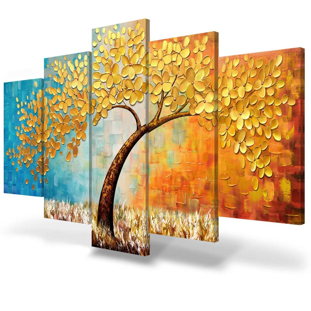 Large Wall Art Paintings for Bedroom Tree Wall Decor 3D Gold Flower Wall Painting Textured Canvas Picture Modern Abstract Home Decorations for Living Room Kitchen Office Wall Decorations 60x30in