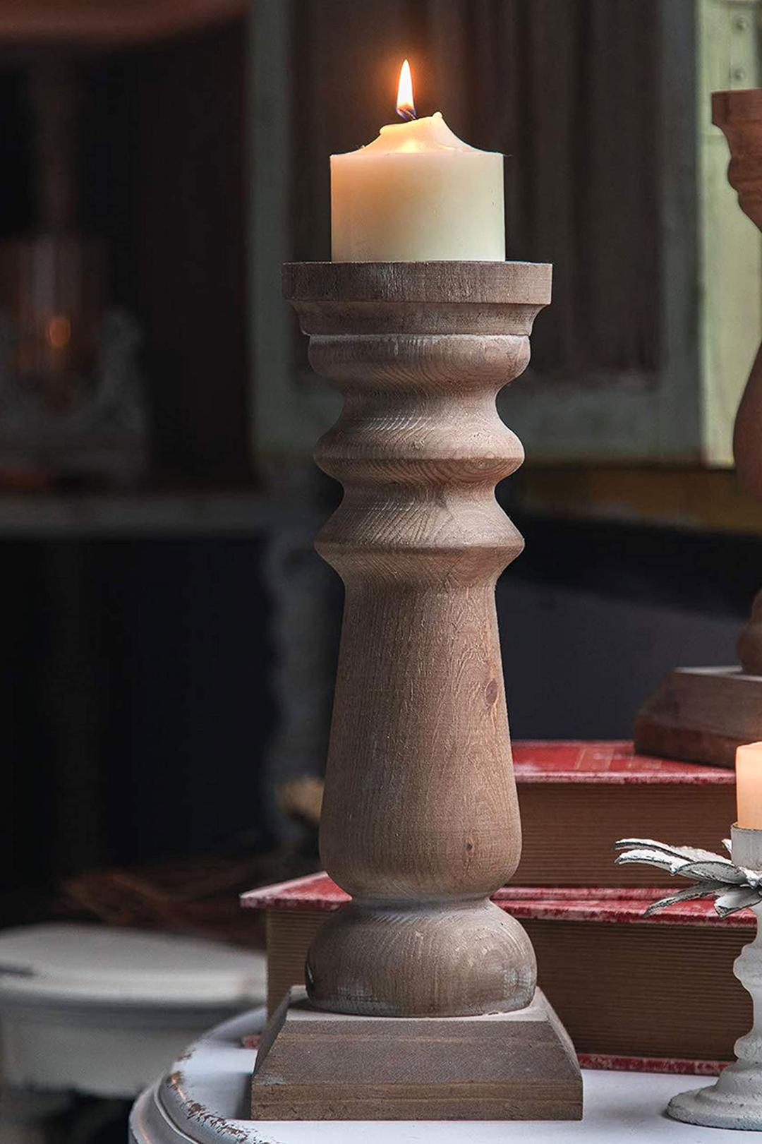 Wood Pillar Candle Holders 14 Inch Tall, Handmade Antique Brown Farmhouse Candle Holders for Pillar Candles, Natural Decorative Candlestick Holders, Rustic Candle Holders for Table Centerpiece