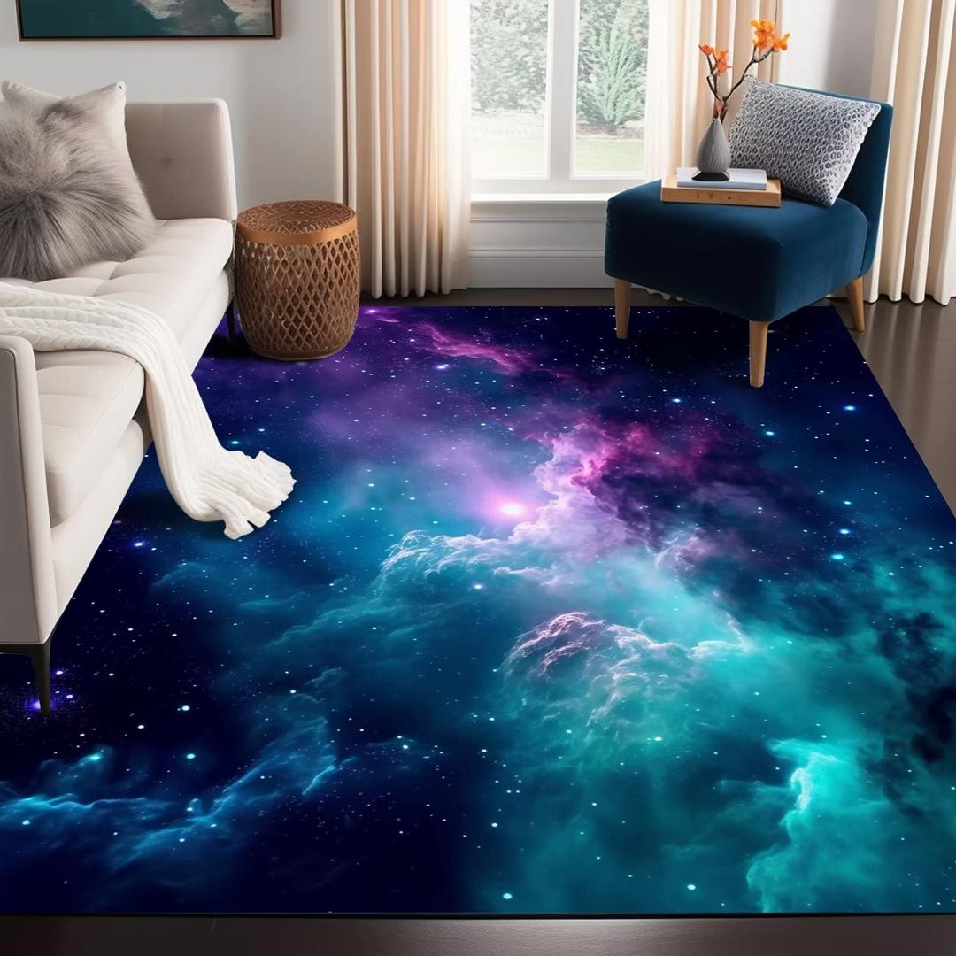 Galaxy Area Rug Dark Blue Outer Space Doormat 47'' X 31'' for Kids Bedroom Living Room Glitter Starry Sky Carpets Throw Rugs, 2.6' x 3.9'