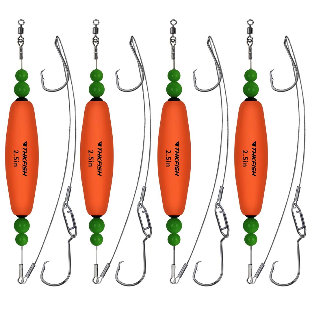 THKFISH Catfish Float Rigs with Double Hooks Santee Rig for Catfishing Tackle Rattling Cork EVA Foam Peg Floats Bobbers Bait Rigs 4PCS 2.5in 3in