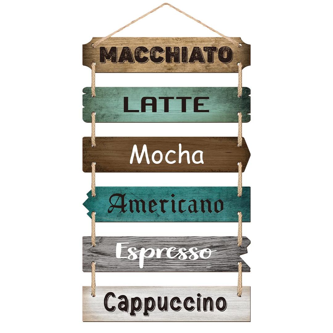 Coffee Sign Coffee Bar Decor Wooden Hanging Farmhouse Decor Large Rustic Wood Kitchen Wall Decor Coffee Station Decor Coffee Theme Wall Pediments Decorative Signs Plaques for Home, 21.3 x 11.2 Inches