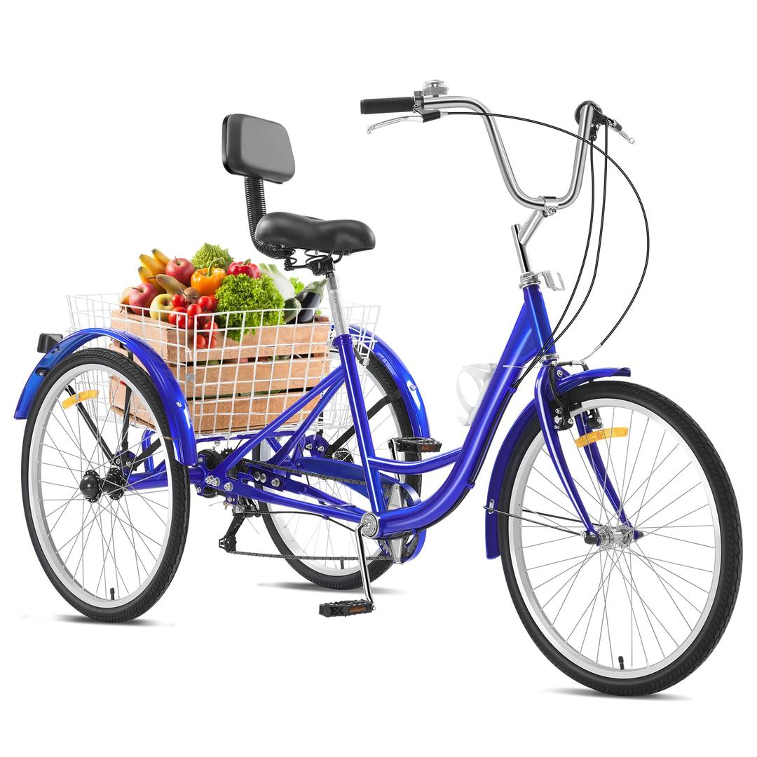 7-Speed Adult Tricycle with Large Baskets 24/26 Inch 3 Wheel Cruiser Bikes with Adjustable Seat Removable Baskets Three-Wheeled Bicycle for Seniors Women Men Great for Outdoor Activities