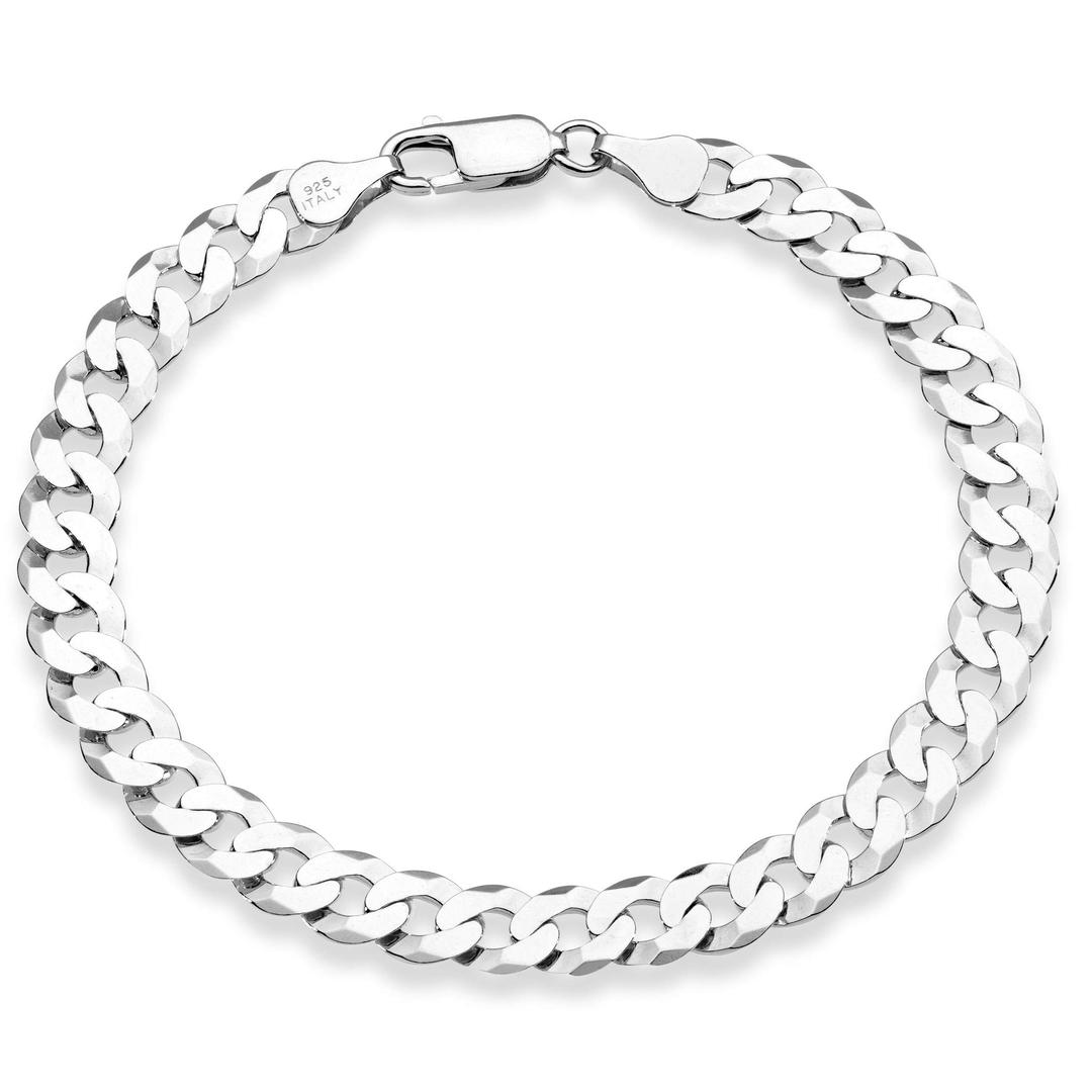 Miabella925 Sterling Silver Italian 7mm Solid Diamond-Cut Cuban Link Curb Chain Bracelet for Men Women, Made in Italy