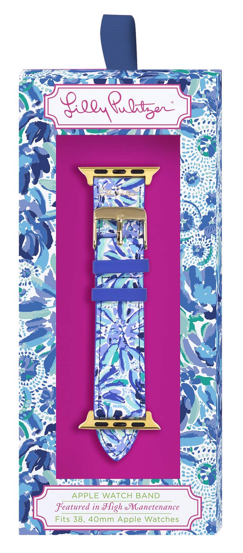 Lilly Pulitzer Blue Genuine Leather Watch Band Sized to Fit 38mm & 40mm Smartwatches Compatible with Apple Watch Series 1, 2, 3, 4 (High Manetenance)