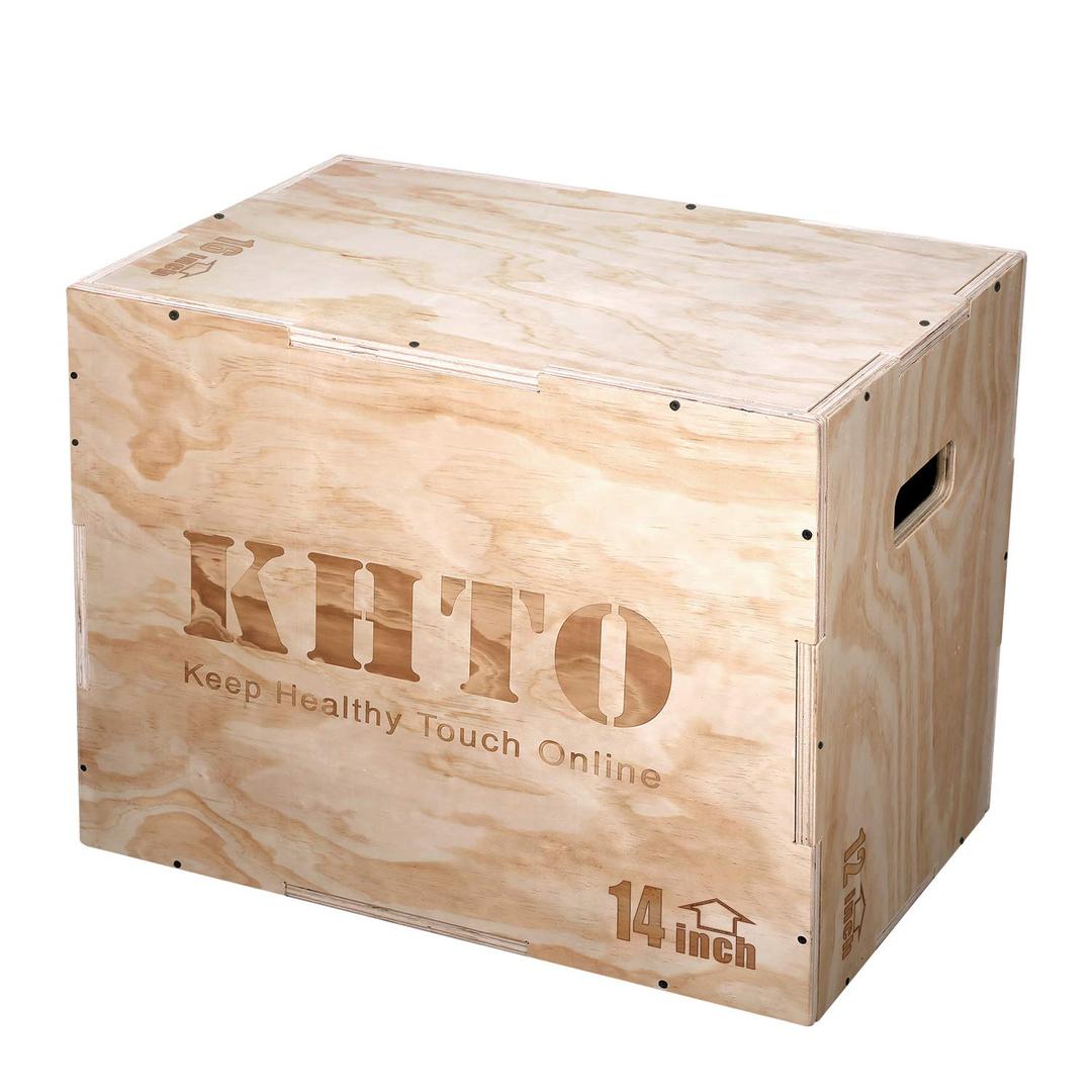 KHTO Fitness Wood Plyometric Jump Box- 3-in-1 Wood Plyo Box for Exercise Training and Conditioning- Pre-drilled for Easy Assembling