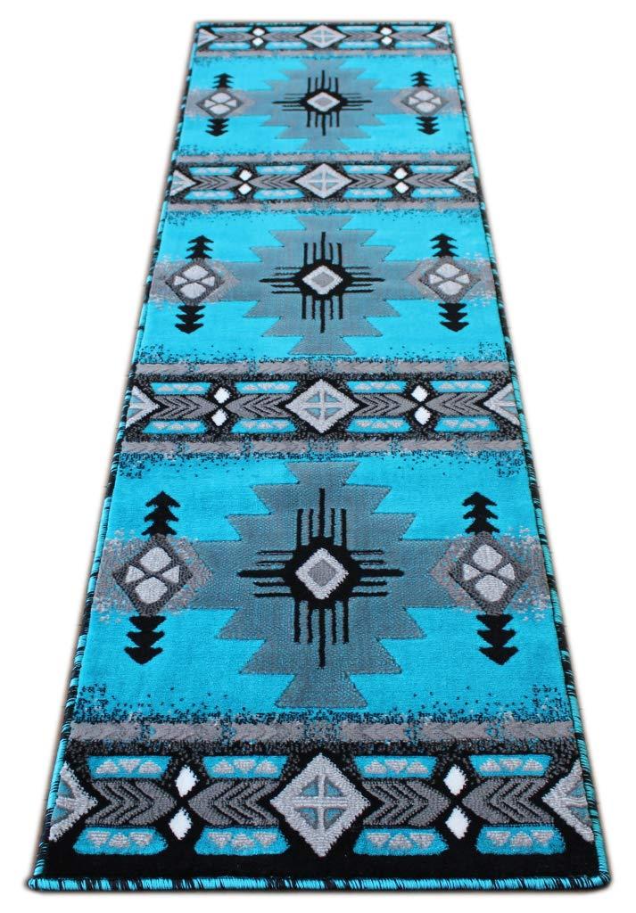 Masada Rugs, Southwest Native American Design Turquoise Area Rug (2 Feet X 7 Feet Runner)