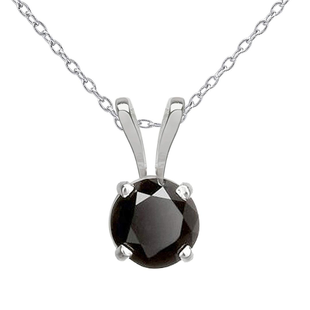 Dazzlingrock Collection Round Enhanced Black Diamond Solitaire Style Pendant (Silver Chain Included), Available are Different Carat Weight in 14K Gold