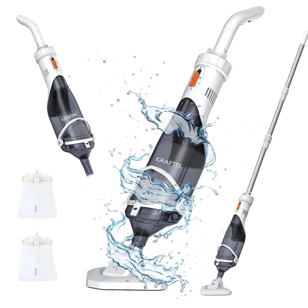 Pool Vacuum for Above & In-ground Pool with a Telescopic Pole, Handheld Pool Vacuum Pool Keeper K1, Cordless Rechargeable Pool Vacuums Cleaner for Hot Tubs, Spas, Fast Deep Cleaning, 60 Mins Runtime