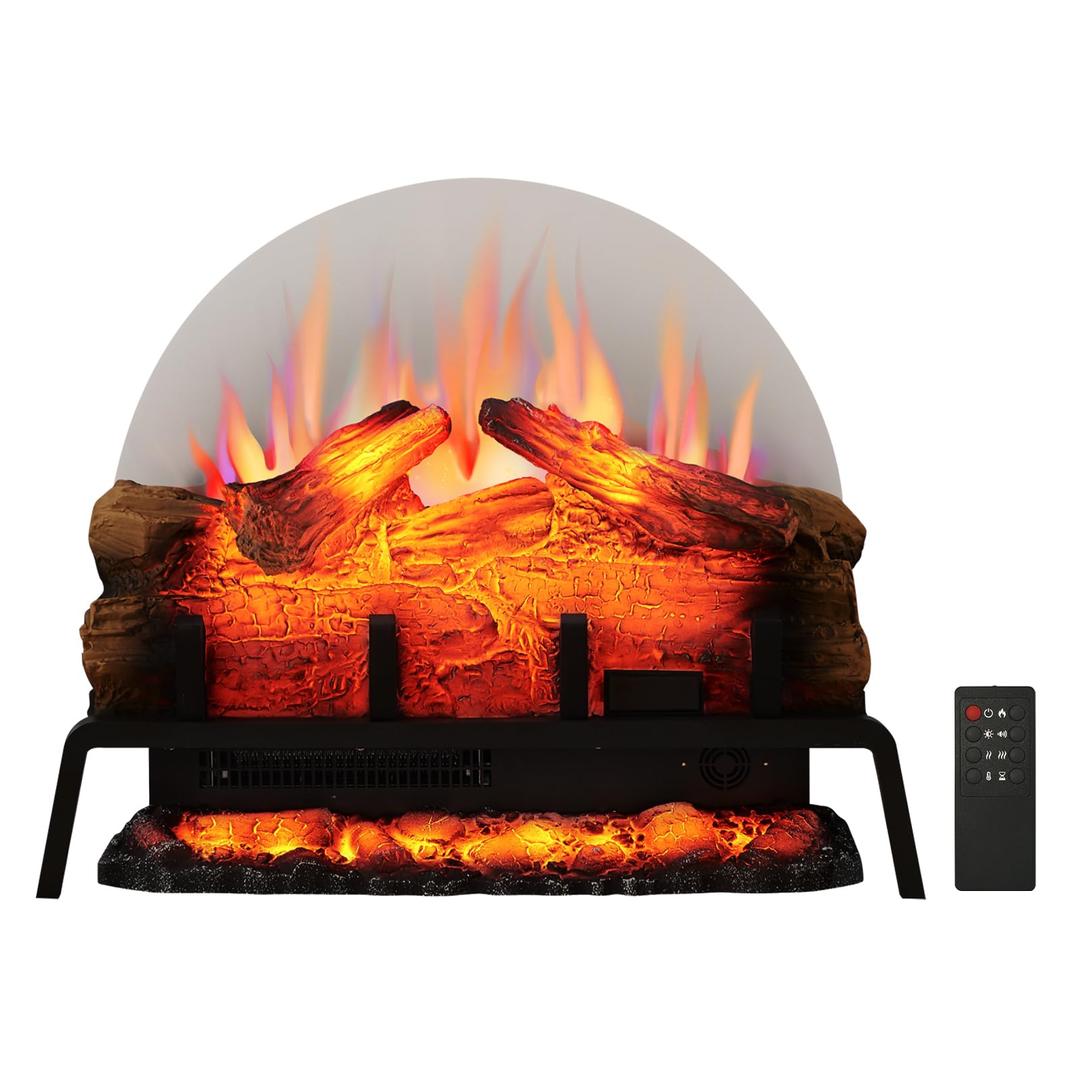 PuraFlame 24" Free Standing Electric Fireplace Log Set Insert, 750W/1500W Heater, 6 Flame Colors with 5 Brightness, Crackling Sound, Remote Control