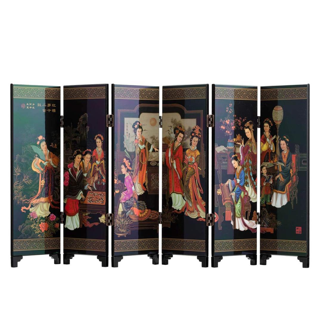 TJ GlobalMini 9.5 INCH Tall 6-Panel Traditional Chinese Art for Home Decoration - Decorative Lacquerware, Home Decor, Lacquer, Oriental, Mini Divider (Ladies)