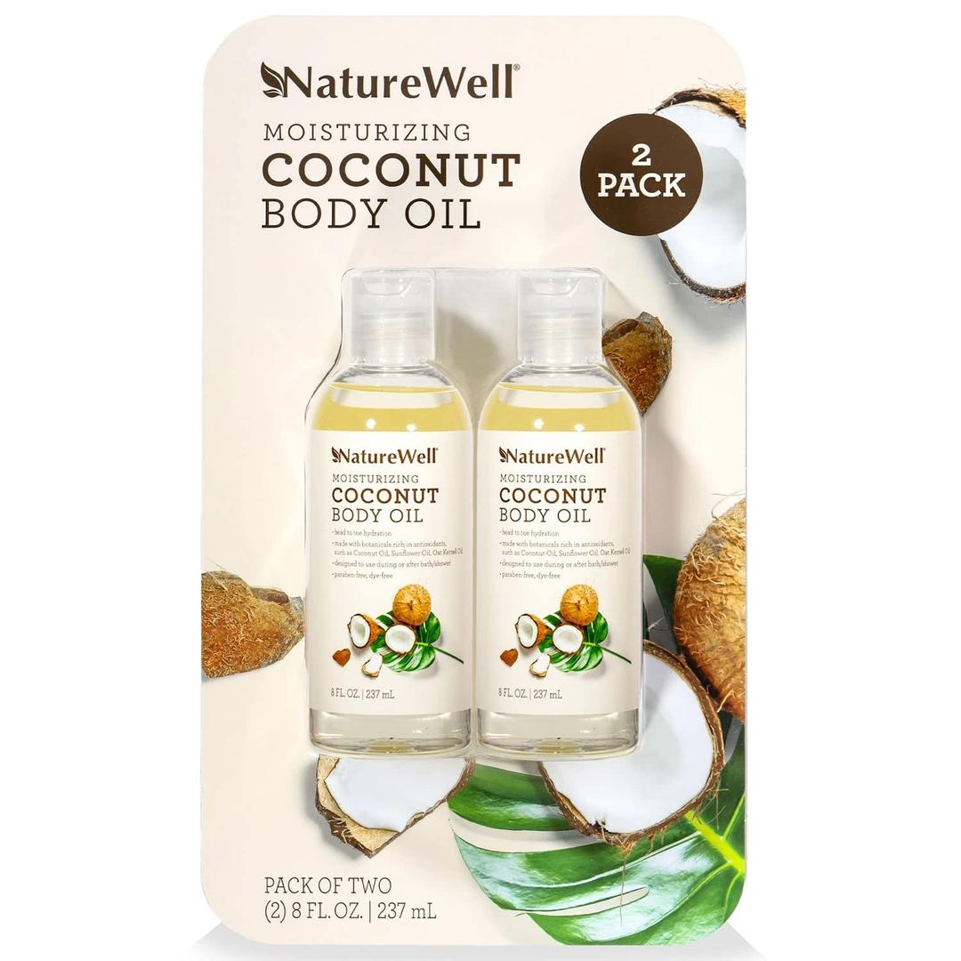 NATURE WELLMoisturizing Coconut Oil for Bath, Body, & Shower, Provides A Healthy & Luminous Glow with Head to Toe Hydration, Lightweight & Quick Absorption, Pack of 2 (8 Fl Oz Each)