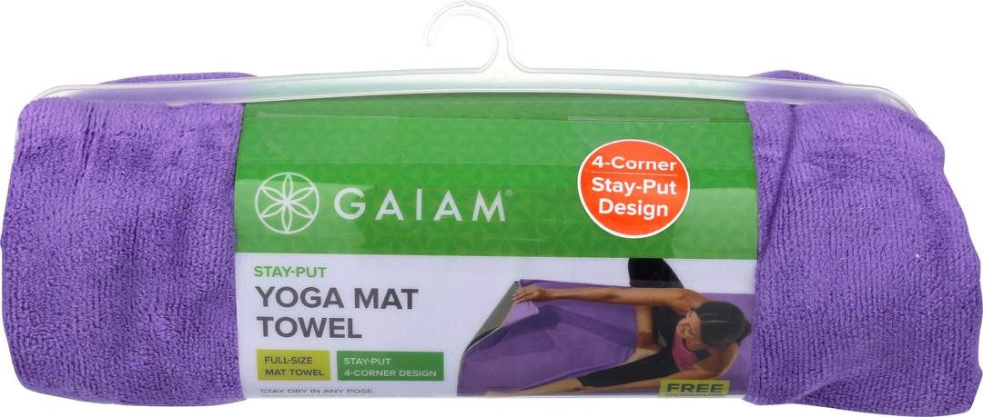 Gaiam Yoga Towel - Mat Sized Active Dry Non Slip Moisture Wicking Sweat Absorbent Microfiber Hot Yoga Towel for Women & Men | Stay-Put Corner Pockets (70" Long x 26" Wide)