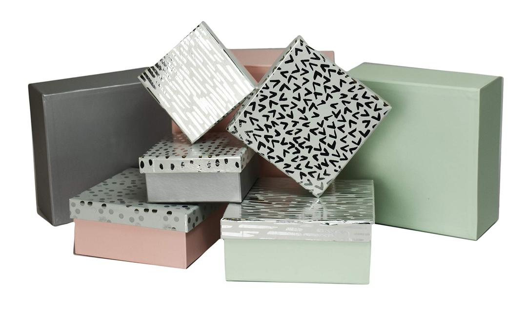 Alef Elegant Decorative Themed Nesting Gift Boxes -8 Boxes- Nesting Boxes Beautifully Themed and Decorated! (Classy Lids)