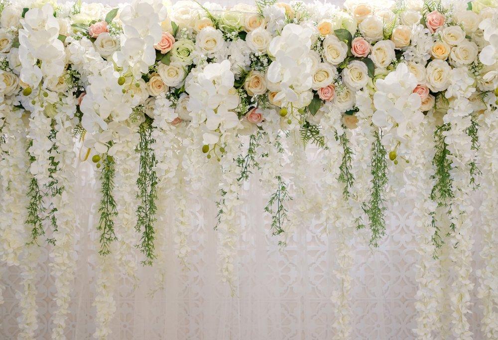 HUAYI 10x8ft White Flower Backdrop Curtain Floral 3D Flower Wedding Party Background Photo Backdrop for Wedding Reception Baby Shower Photo Booth Props Xt-6749