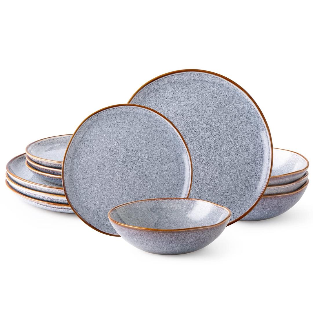 AmorArc Ceramic Dinnerware Sets,Handmade Reactive Glaze Plates and Bowls Sets,Highly Chip and Crack Resistant | Dishwasher & Microwave Safe Dishes Set, Service for 4 (12pc)