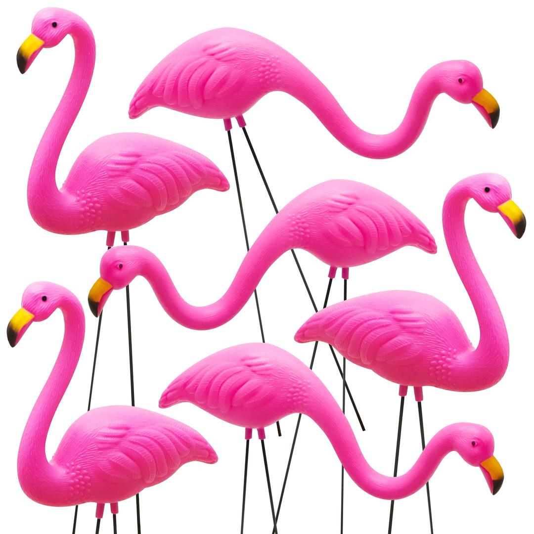 JOYINSet of 6 Small Pink Flamingo Yard Ornament Stakes, Mini Lawn Plastic Flamingo Statue with Metal Legs for Sidewalks, Outdoor Garden, Luau Party, Tropical Party Decor, 2 Styles