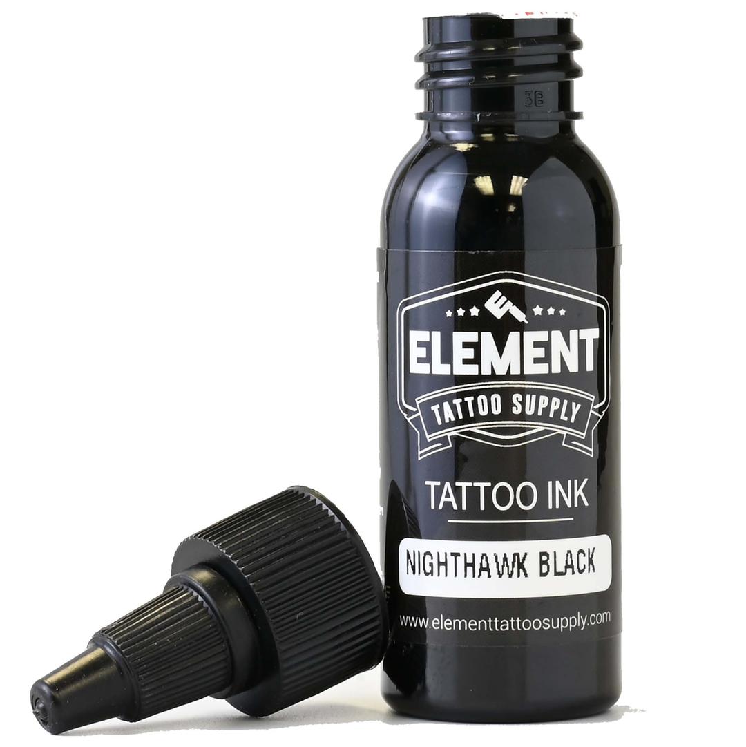 Black Tattoo Ink 1oz Bottle - for Lining Shading Outlining Solid Work Mixing Smooth Consistency Super Dark Easy uo use Tattooing Human Skin Permanent Tattoo Supplies by Element Tattoo Supply