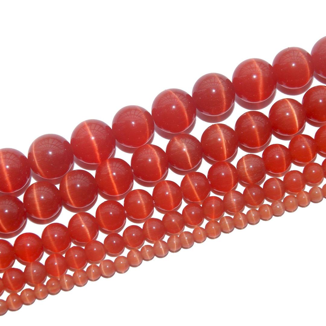 RAYLINEDO 48Pcs 8mm Natural Red Cat Eye Stone Round Beads Loose Beads for DIY Jewelry Making