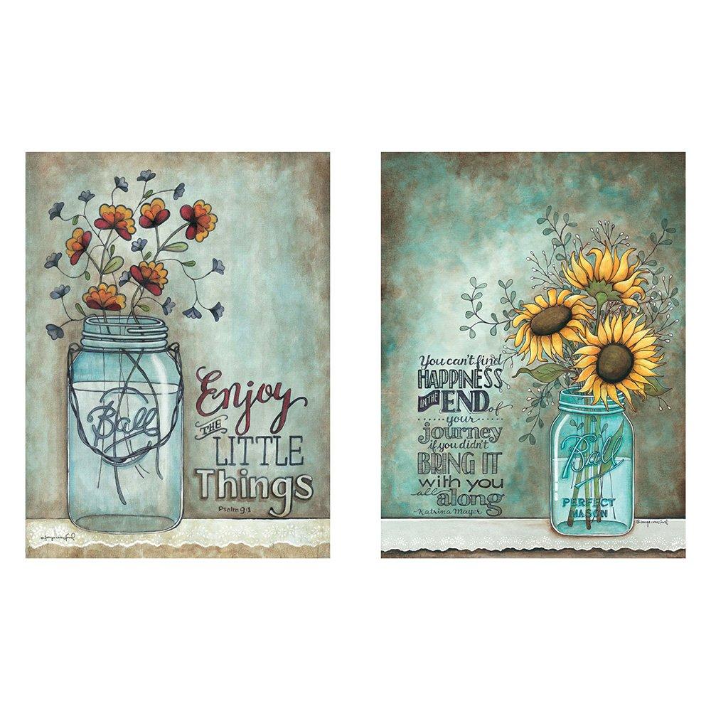 PICTURE IT ON CANVAS Two 12x16 Wall Art Prints Ball Mason Jars Sunflowers Poppies