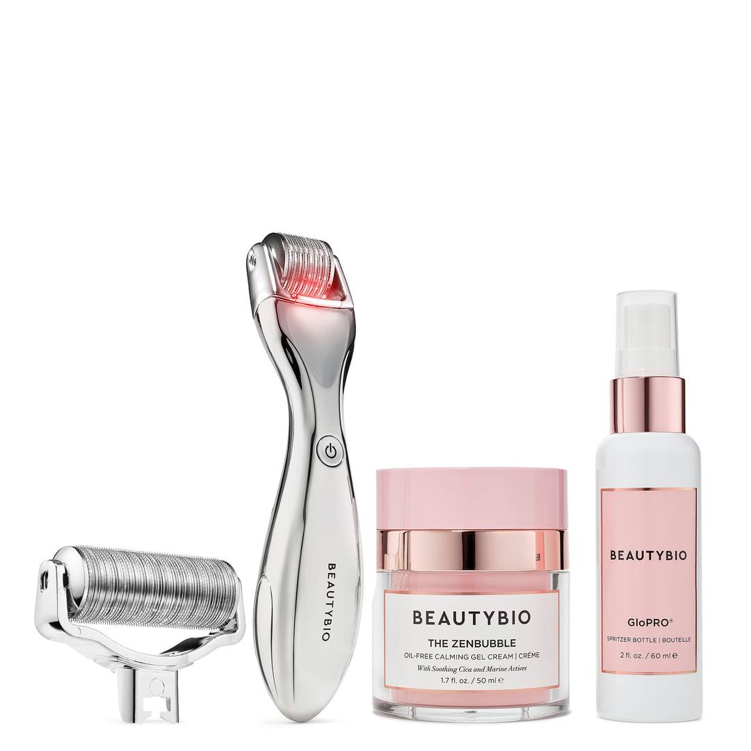 Head-To-Toe AfterGLO. BeautyBio GloPRO Micro-Exfoliation Tool with Face + Body Attachments + The ZenBubble Gel Cream Set