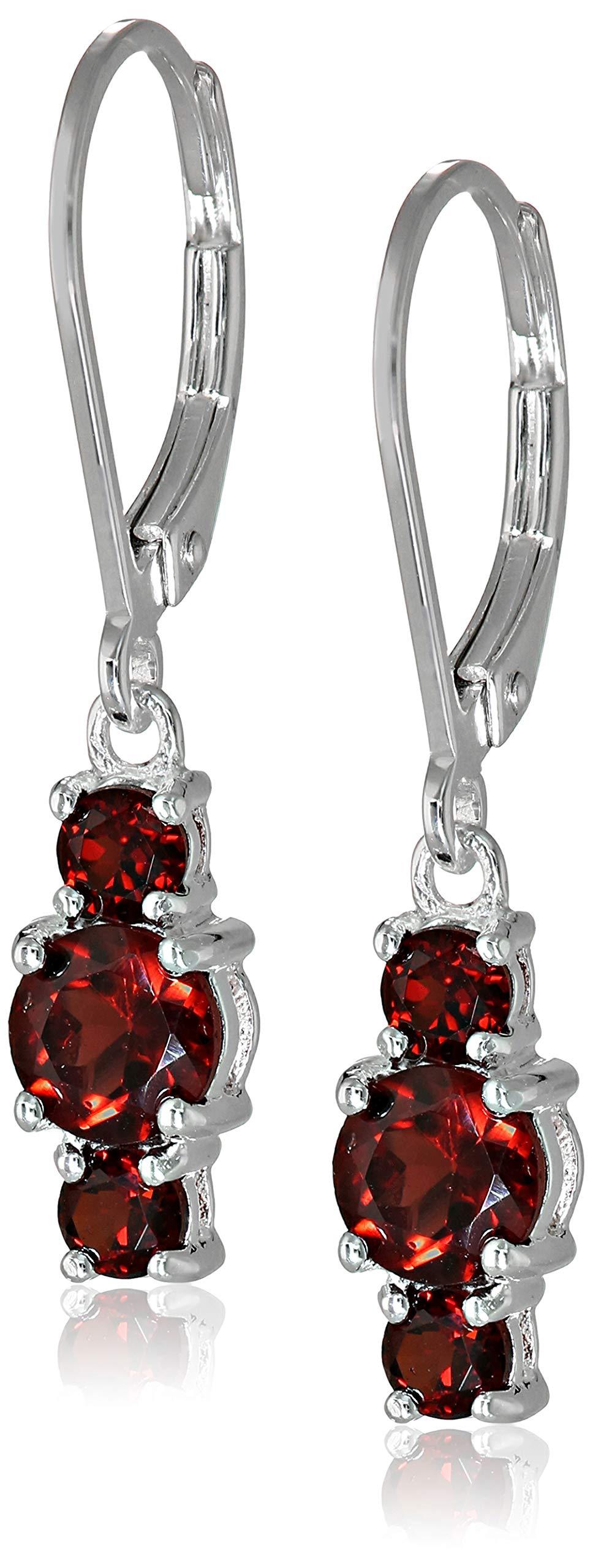 Amazon EssentialsSterling Silver Genuine and Created Gemstone Three Stone Birthstone Leverback Dangle Earrings (previously Amazon Collection)