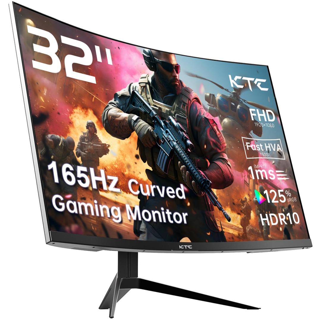 KTC 32 Inch FHD 1080p Curved Gaming Monitor - VA 1500R Curved Monitor, 165Hz 1ms MPRT, FreeSync & G-Sync, 122% sRGB, DP/HDMI, VESA, HDR10 for Gaming Home Office Business PC Monitor