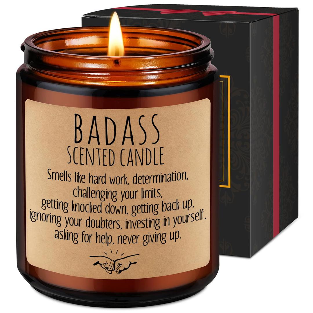 LEADO Badass Candle, Congratulations Gifts, Inspirational Gifts for Women, Men, Boss Gifts, New Job, Promotion, Sobriety Gifts - Funny Graduation, Proud of You, Sober, Christmas Birthday Gifts