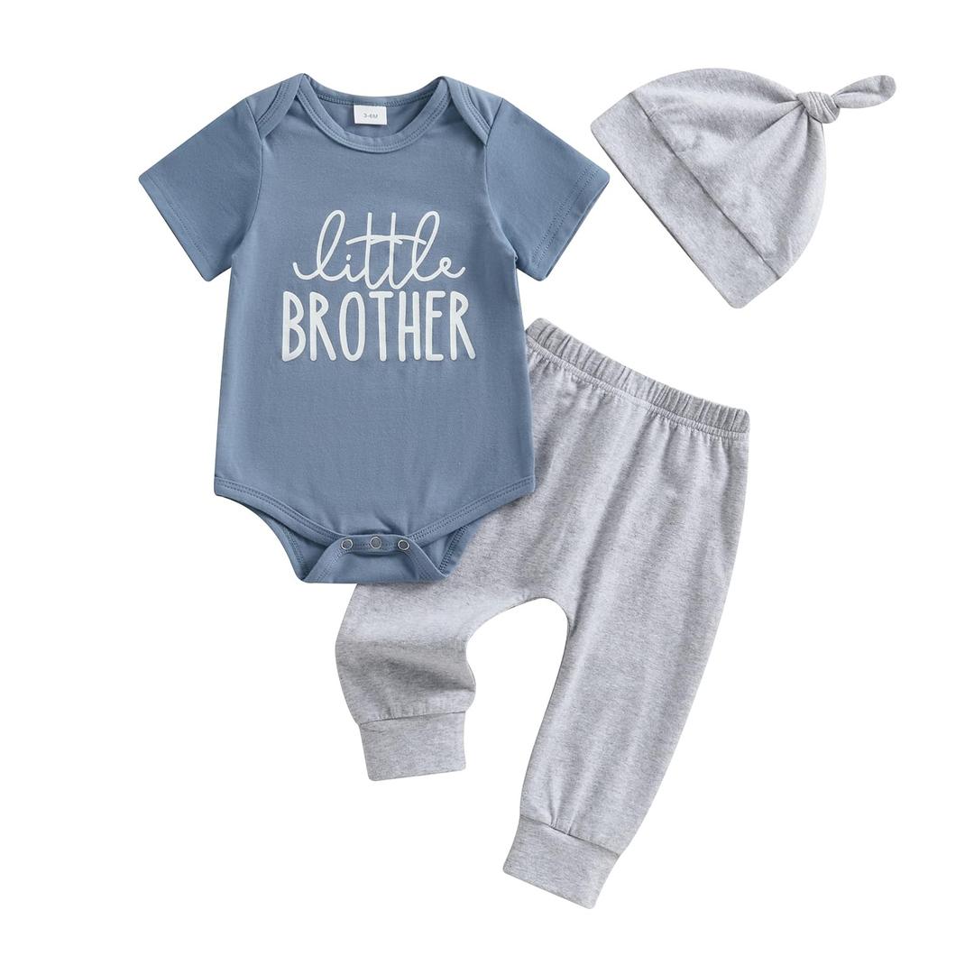 wybzdLittle Brother Newborn Outfit T-Shirt Romper Top and Pants Sets Baby Coming Home Hospital Clothes Summer Clothing